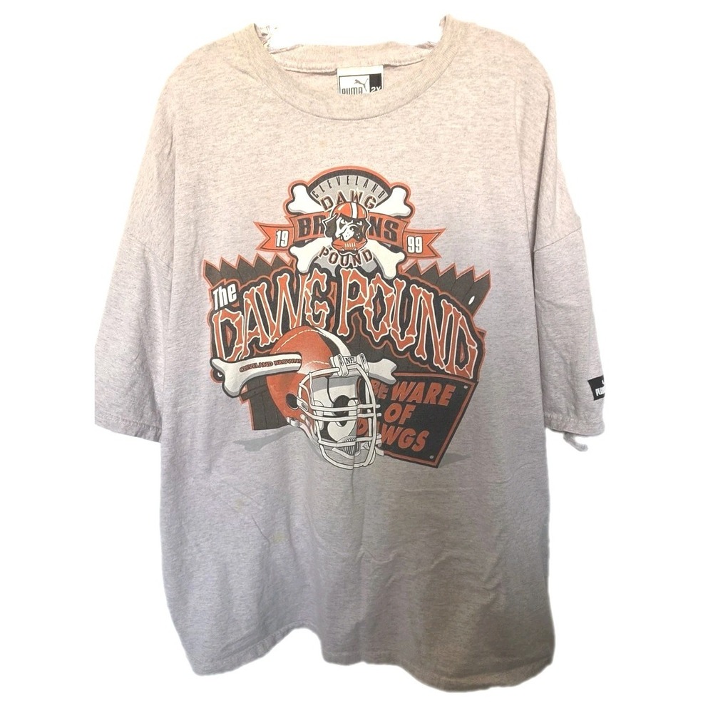 Vintage Puma Cleveland Browns Dawg Pound Distressed Graphic Shirt SZ 2X